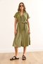 Women's Green Belted Striped Midi Shirt Dress Elb-19002450 - 2