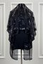 Black Bride Groom Groomsman Bridesmaid Henna Night Soldier Shoulder Cover Shawl with Gloves Sequin Flower Motif - 7