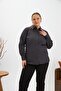 Large Size Shirt with Crochet Sleeve Detail Anthracite