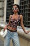 Leopard Printed Square Neck Flexible Crop Bluz - 2