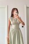 Pinterest-like wide A-line skirt fitted at the waist midi designer chic summer short-sleeve long draped dress