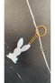Rabbit Shaped Pearlescent White Colored Gold Accessory Epoxy Keychain Handmade Gift - 8