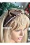 Luxury Design Matte Satin Tiered Bow with Crystal Stone Brooch Gathered Crown Women's Tiara Dark Brown