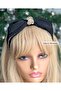 Luxury Design Matte Satin Tiered Bow with Crystal Stone Brooch Gathered Wide Crown Women's Tiara Black - 2