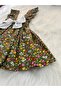 Girl's Grass Green Flowered Ruffle Strap Salopet Dress (Made from 100% Cotton Fabric.) - 7