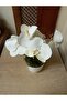 White Orchid Flower Stylish Decorative Artificial Flower in a 5-Candle Diamond Patterned Pot - 5