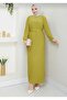 Women's Pleated Belted Sandy Fabric Full Lycra Stretchy Dress