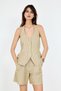 Linen Blend Halter Neck Backless Vest - 4