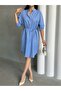 Women's Striped Half-Button Midi Length Dress - 3