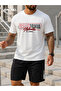 California Authentic Printed Cotton Fabric Men's White T-Shirt-Black Shorts Set