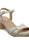 59244 Beige Genuine Leather Heeled Women's Sandals - 5