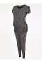 Gray Maternity Heart Patterned Stretchy Fabric Pajamas Set - 6