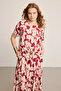 Tie-Up Patterned Linen Blouse - Claret Red - 2