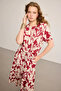 Tie-Up Patterned Linen Blouse - Claret Red - 4