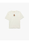 Cotton Teddy Bear Embroidery Detailed Short Sleeve Crew Neck T-Shirt