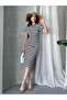 Women's Striped Short Sleeve Long Combed Dress - 2