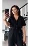 Black Muslin Belted Jumpsuit - 2