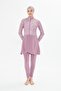Full Covered Lycra Patterned Skirted Hijab Swimsuit Pink 3483-P