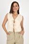 Natural Linen Look 100% Cotton Tie Detailed Vest 3853 - 3