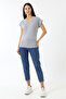 Women's Light Gray V-Neck Basic T-Shirt - 4
