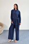 Lacing Detailed Shirt and Wide Leg Pants Double Set 2519 - Navy Blue - 5