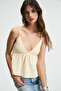 Clarvia Women's Triangle Chest Cup Lace Detail Yellow Blouse with Adjustable Strap - 3