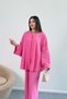 Flowy Cutout Rhinestone Wide Sleeve Blouse and Wide Leg Pants Two Piece Set 8838 - Pink - 4