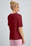 Women's Burgundy Ribbon Fluffy Textured Print Regular Fit Regular Fit T-Shirt - 3