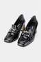 Women's Black Patent Leather Genuine Leather 35-41 Number Medium Heel Buckle Shoes - 2
