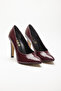 Women's Stiletto Thin Heeled Closed Burgundy Patent Leather Shoes - 4