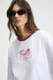 Armelia Women's Crew Neck Off Shoulder Front Print and Embroidery Detailed Relaxed White T-Shirt - 3