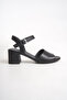 Leather Black Single Strap Thick Heel Women's Shoes Tmd2025850 - 2