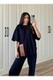 Navy Blue Modal Oversize Crew Neck Short Sleeve Tracksuit Set - 7006 - 3
