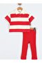 Shirt Collar Half Button Striped Bottom Ribbed Above Ankle Capri Leggings Girl's Summer Suit