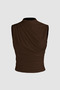 6071 Sleeveless Gathered Coffee Crop Blouse