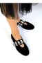Women's Black Suede Ballerina Belted Ping Casual Shoes - 2