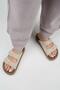 (Lavanda 2) Women's Genuine Leather Double Buckle Beige Slippers - 8