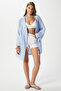 Women's Sandra 100% Cotton Muslin Lace-Up Blue Kimono - 7