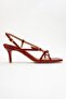 Chaka Red Buckle Square Toe Women's Heeled Sandals - 6