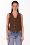 Women's Gold Buttoned Linen Vest - Brown - 4