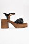 Tily Black Skin Genuine Leather Women's Platform Heeled Sandals - 6