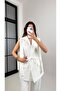 White Shoulder Detailed Belted Lined Vest Pocket Trousers Fabric Suit Gaus00476 - 5