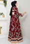 Shaped Spiral Pattern Viscose Dress Burgundy - 4