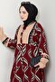 Shaped Spiral Pattern Viscose Dress Burgundy - 3