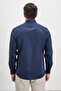 Iron-Free 100% Cotton Non Iron Classic Collar Satin Navy Blue Men's Shirt - 5