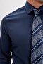Iron-Free 100% Cotton Non Iron Classic Collar Satin Navy Blue Men's Shirt - 7