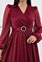 Women's Belt and Wadding Detail Glitter Midi Dress Rymy3590 - 3