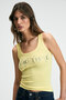Ennis Women's Crew Neck Thick Strap Front Stone Detailed Body Hugging Stretchy Yellow Undershirt - 2