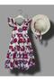 Girl's Summer Dress with Hat and Flowers - Purple - 2