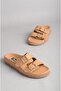 Seç 8112 Genuine Leather Double Band Women's Slippers Caramel - 5